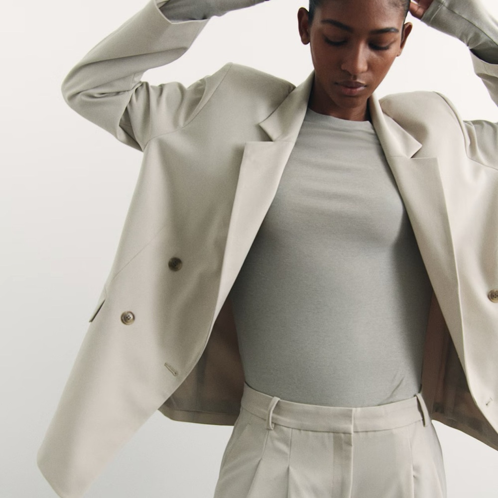 Women's Double-Breasted light beige Blazer - Picture 7 of 8